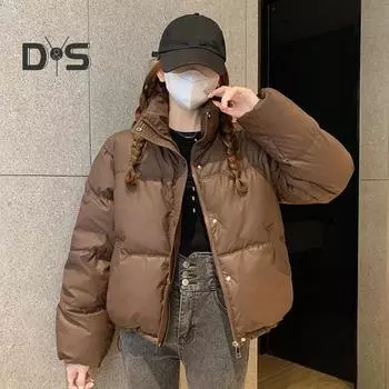 Женское зимнее хлопковое пальто с карманами, воротником-стойкой, длинным рукавом, однотонное, легкое, утолщенное, теплое, верхняя одежда M зелёный