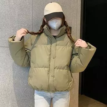 Женское зимнее хлопковое пальто с карманами, воротником-стойкой, длинным рукавом, однотонное, легкое, утолщенное, теплое, верхняя одежда M хаки