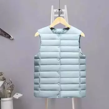 Женское зимнее хлопковое пальто с круглым вырезом, утолщенное, с подкладкой, короткое, ветрозащитное, однобортное, внутренняя одежда, жилет M синий