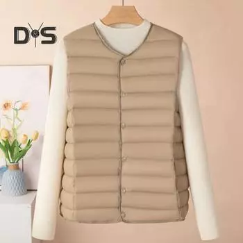 Женское зимнее хлопковое пальто с круглым вырезом, тонкое, короткое, большого размера, с подкладкой, ветрозащитное, однобортное, внутренняя одежда, жилет XXL хаки