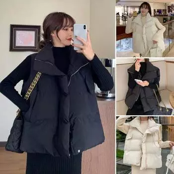 Женское зимнее хлопковое пальто с отложным воротником, утолщенное, с подкладкой, свободное, ветрозащитное, застежка-молния S чёрный