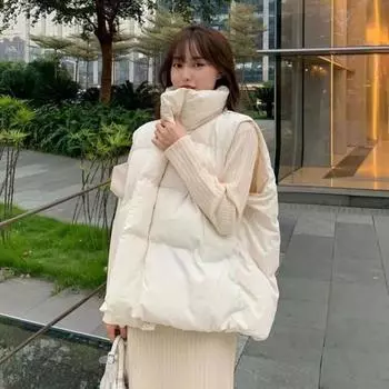 Женское зимнее хлопковое пальто с отложным воротником, утолщенное, с подкладкой, свободное, ветрозащитное, на молнии, жилет для повседневной носки, для улицы, офиса S белый
