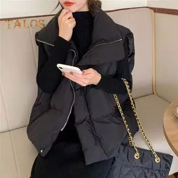 Женское зимнее хлопковое пальто с отложным воротником, утолщенное, с подкладкой, свободное, ветрозащитное, на молнии, жилет для повседневной носки, для улицы, офиса M красный