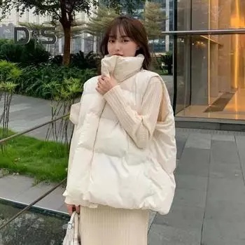 Женское зимнее хлопковое пальто с отложным воротником, утолщенное, с подкладкой, свободное, ветрозащитное, на молнии, жилет для повседневной носки, для улицы, офиса S белый