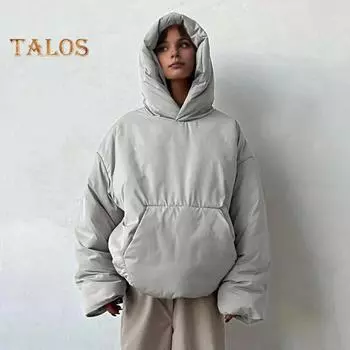 Женское зимнее хлопковое пальто с толстой подкладкой, ветрозащитное, сохраняющее тепло, с большим карманом, с капюшоном, однотонная толстовка с длинными рукавами, куртка-пуловер S серый