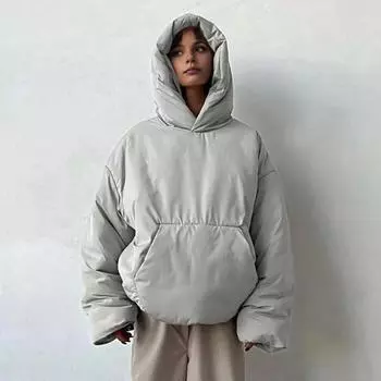 Женское зимнее хлопковое пальто с толстой подкладкой, ветрозащитное, сохраняющее тепло, с большим карманом и капюшоном S серый