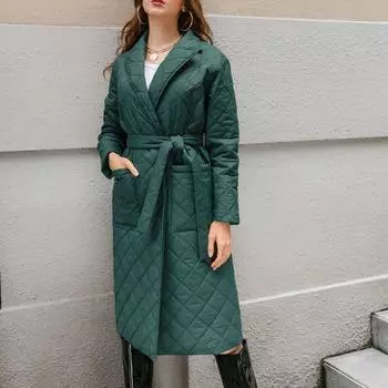 Женское зимнее хлопковое пальто средней длины, кардиган с лацканами и поясом S