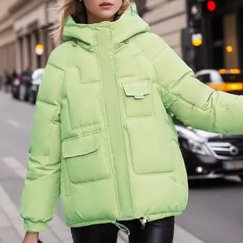Женское зимнее хлопковое пальто, утолщенное, с подкладкой, однотонное, теплое, с несколькими карманами, с капюшоном, с длинным рукавом, на молнии, ветрозащитное, сохраняющее тепло, свободное, для женщин 3XL белый