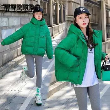 Женское зимнее корейское пальто с капюшоном, короткое свободное пальто А-образной формы, хлопковое пальто женское M белый