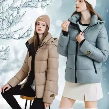 Женское зимнее мягкое стеганое пуховое пальто Polar с застежкой-молнией и длинными рукавами, однотонная короткая пуховая куртка, плотное теплое пальто с капюшоном S чёрный