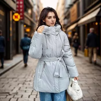 Женское зимнее новое повседневное пальто с хлопковой подкладкой, с тонким капюшоном, средней и длинной длины, утепленное женское пальто M бежевый