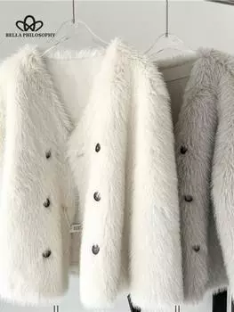 Женское зимнее однотонное модное теплое двубортное замшевое пальто с длинным рукавом, женское модное элегантное пальто S белый