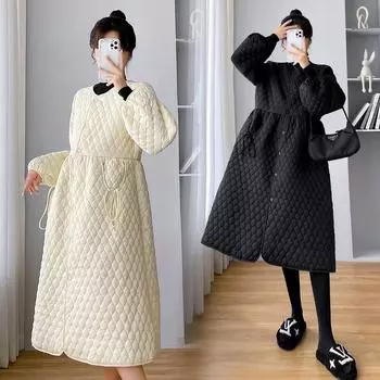 Женское зимнее однотонное утолщенное теплое платье свободного покроя одежда для беременных 3XL чёрный