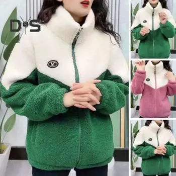 Женское зимнее осеннее пальто из утолщенного плюша, подходящего цвета, воротник-стойка, застежка-молния, длинный рукав, повседневный кардиган, теплый, сохраняющий тепло, карманы, Lady Plus 4XL зелёный