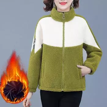 Женское зимнее осеннее пальто с цветными блоками, толстое плюшевое, мягкое, теплое, с воротником-стойкой, длинным рукавом, застежкой-молнией, кардиган для мам M кофейный