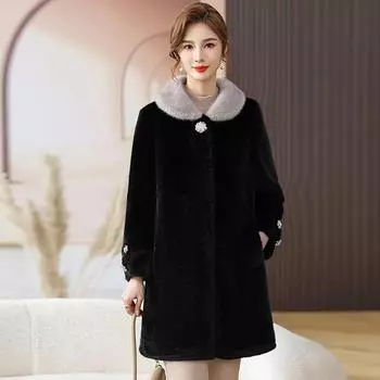 Женское зимнее пальто большого размера до колена из искусственного меха для мам, плюшевое пальто из искусственного меха средней длины XL