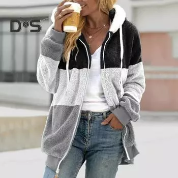 Женское зимнее пальто, цветная толстая плюшевая куртка с капюшоном, длинными рукавами, эластичными манжетами и подолом на завязках, верхняя одежда для холодной погоды S хаки