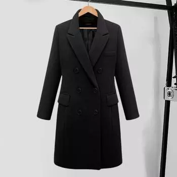 Женское зимнее пальто, двубортное, с отложным воротником, с длинными рукавами, верхняя одежда, толстые теплые карманы, однотонное, офисное, повседневное, для вечеринок M зелёный