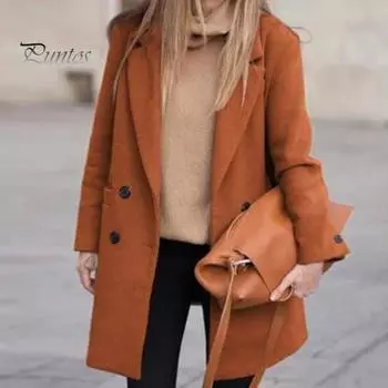 Женское зимнее пальто, двубортное, с отложным воротником, длинными рукавами, на пуговицах, кардиган, большие размеры, шерстяное пальто средней длины для активного отдыха S синий