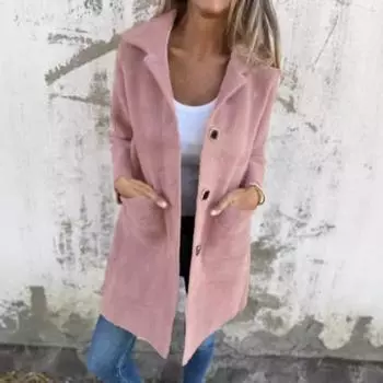 Женское зимнее пальто, двухстороннее плюшевое однобортное, средней длины, свободная куртка с карманами, с капюшоном, толстая теплая верхняя одежда для поездок на работу, походов, школы M абрикосовый