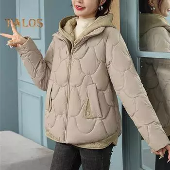 Женское зимнее пальто, имитация двухкомпонентного застежки-молнии на пуговицах, с капюшоном, отложным воротником, однотонная короткая куртка с наполнителем из хлопка XXXL красный