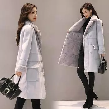 Женское зимнее пальто из искусственного меха, новое пальто из оленьей шкуры, женское пальто из овечьей шерсти из утолщенной овечьей шерсти, сашемировое пальто, женское S