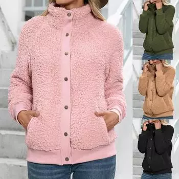 Женское зимнее пальто из искусственной овечьей шерсти с грудью, однотонное, двухстороннее, однотонное M чёрный