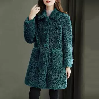 Женское зимнее пальто из овечьей шерсти, женское пальто средней длины из корейской шерсти, женская куртка, теплое пальто XL зелёный