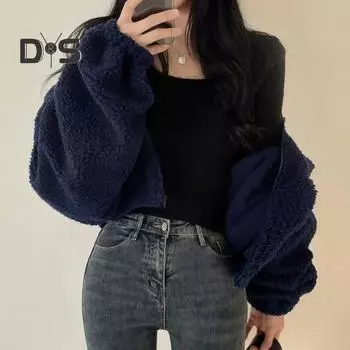 Женское зимнее пальто из толстого флиса с воротником-стойкой, защитой шеи, застегивающимся на молнию, коротким кардиганом с длинными рукавами, защитой от холода, школьной курткой для активного отдыха L серый