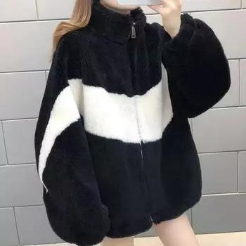 Женское зимнее пальто из толстого искусственного бархата ягненка, цветная верхняя одежда на молнии с воротником-стойкой, длинными рукавами, ветрозащитная терможенская куртка XL белый