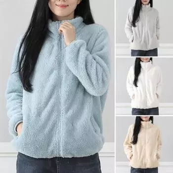 Женское зимнее пальто из толстого плюша с воротником-стойкой, защита шеи, сохранение тепла L