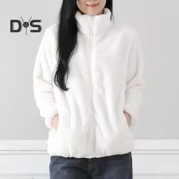 Женское зимнее пальто из толстого плюша с воротником-стойкой, защитой шеи, сохраняющее тепло, с длинными рукавами и карманами, куртка для поездок на работу и обратно L белый