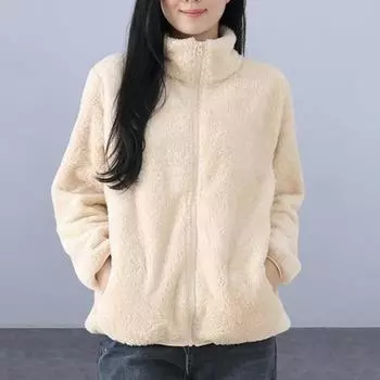 Женское зимнее пальто из толстого плюша с воротником-стойкой, защита шеи, сохранение тепла L розовый