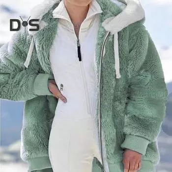 Женское зимнее пальто из толстого пушистого плюша с капюшоном, застежкой-молнией, затягивающимся шнурком, с боковыми карманами, с длинным рукавом, ветрозащитная, сохраняющая тепло куртка для активного отдыха M белый