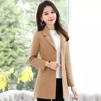 Женское зимнее пальто из твида большого размера с приталенным воротником, офисное, деловое, повседневное, с воротником-стойкой, теплое пальто 4XL