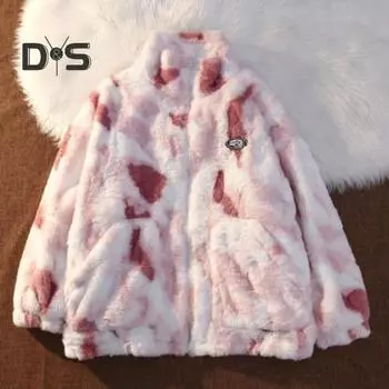 Женское зимнее пальто из утолщенного плюша с воротником-стойкой, защитой шеи, ветрозащитой, морозостойкой, с длинными рукавами, застежкой-молнией, подходящей по цвету, с узором «тай-дай». Женская куртка M красный