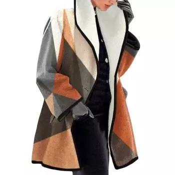 Женское зимнее пальто контрастного цвета, повседневный кардиган с отложным воротником, свободное тепло, корейский стиль, длина миди, большие размеры, женское пальто для покупок 2XL оранжевый