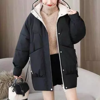 Женское зимнее пальто, модная теплая утепленная куртка с капюшоном для студентов, свободные парки M