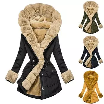 Женское зимнее пальто на пуговицах с длинными рукавами, повседневная куртка M чёрный