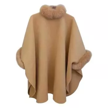 Женское зимнее пальто-накидка с рукавами «летучая мышь» Толстая шаль Свободный воротник-стойка Однотонный декор из искусственного меха Теплая повседневная одежда для работы и отдыха на открытом воздухе Пончо M чёрный