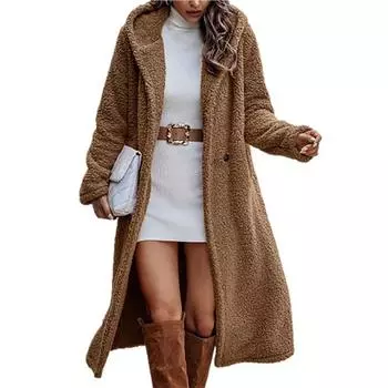 Женское зимнее пальто, плотная однотонная шапка с капюшоном, теплая шерстяная шапка с длинными рукавами до середины икры, женское пальто для улицы S бежевый