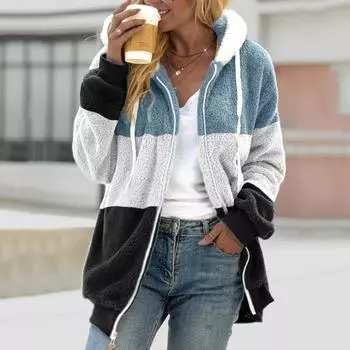 Женское зимнее пальто, подходящее по цвету, с капюшоном, толстая плюшевая куртка, длинный рукав, шнурок S хаки