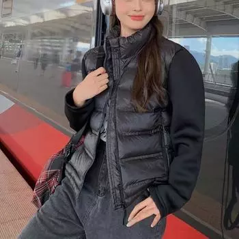 Женское зимнее пальто, повседневная куртка с вышивкой, однотонная тонкая куртка с хлопковой подкладкой M чёрный