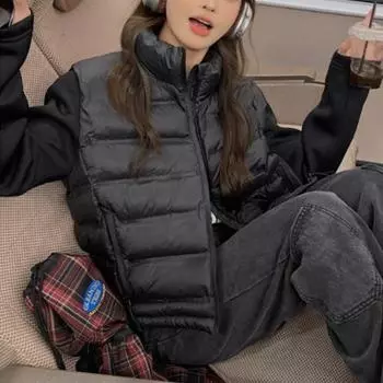 Женское зимнее пальто, повседневная куртка с вышивкой, однотонная тонкая куртка с хлопковой подкладкой M чёрный