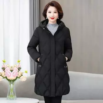 Женское зимнее пальто, пуховик, теплая утолщенная повседневная свободная зимняя куртка с капюшоном, длинные парки, пальто XXXL чёрный