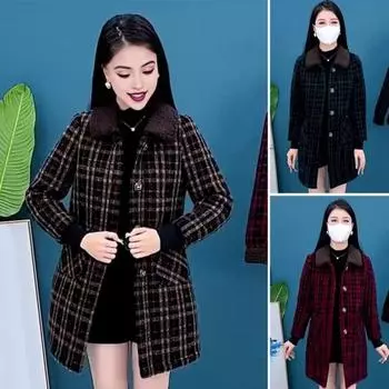 Женское зимнее пальто с боковыми карманами и отложным воротником, однобортное пальто средней длины OL L кофейный