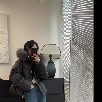 Женское зимнее пальто с большим меховым воротником из лисы, свободный женский пуховик с капюшоном S