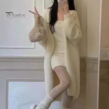 Женское зимнее пальто с длинными рукавами, утолщенное плюшевое, однотонное, длиной до середины икры, уютный кардиган с защитой от ветра и температурным фиксатором M бежевый