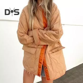 Женское зимнее пальто с двойными карманами, свободная однобортная куртка средней длины для повседневной носки, подходящая по цвету S оранжевый