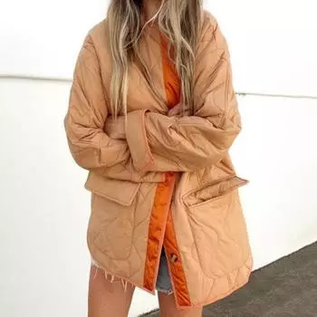 Женское зимнее пальто с двойными карманами, свободная однобортная куртка средней длины для повседневной носки, подходящая по цвету S зелёный